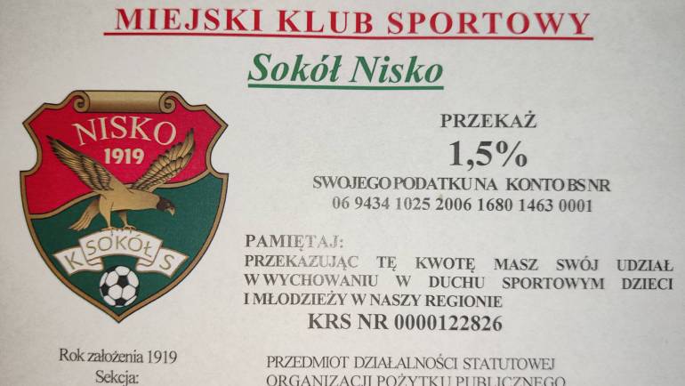 PRZEKAŻ 1,5% na Miejski Klub Sportowy „Sokół” Nisko