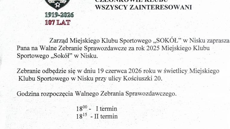 Walne Zebranie Sprawozdawcze – Członkowie Klubu i Wszyscy Zainteresowani